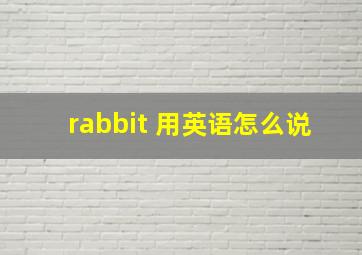 rabbit 用英语怎么说